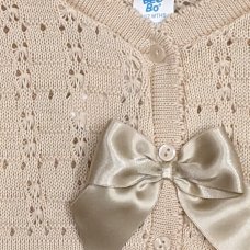 MC6031A- Biscuit: Baby Girls Knitted Bolero Cardigan With Bow (0-9 Months)